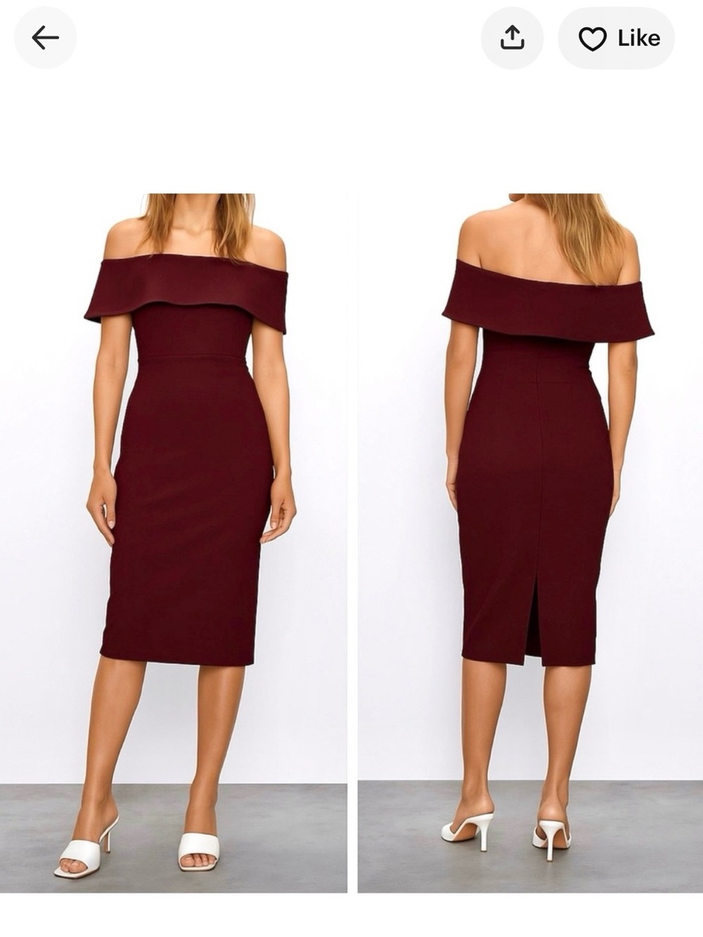Babaton Off-Shoulder Midi Dress in Burgundy Wine